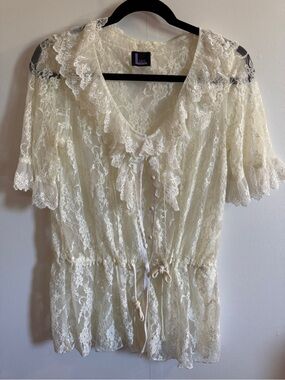 Luzz Ivory Lace Cottagecore Sheer Blouse Fairycore Boho Romantic Top